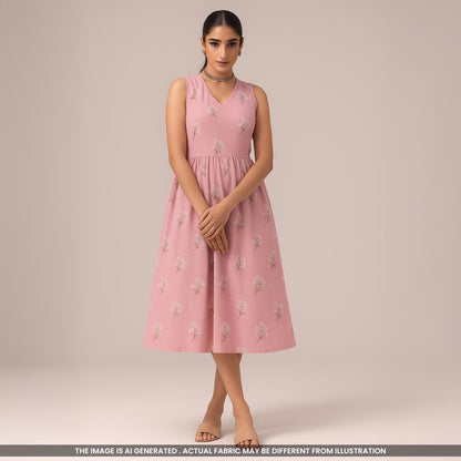 Thread Embroidered Cambric Cotton Fabric- F4059