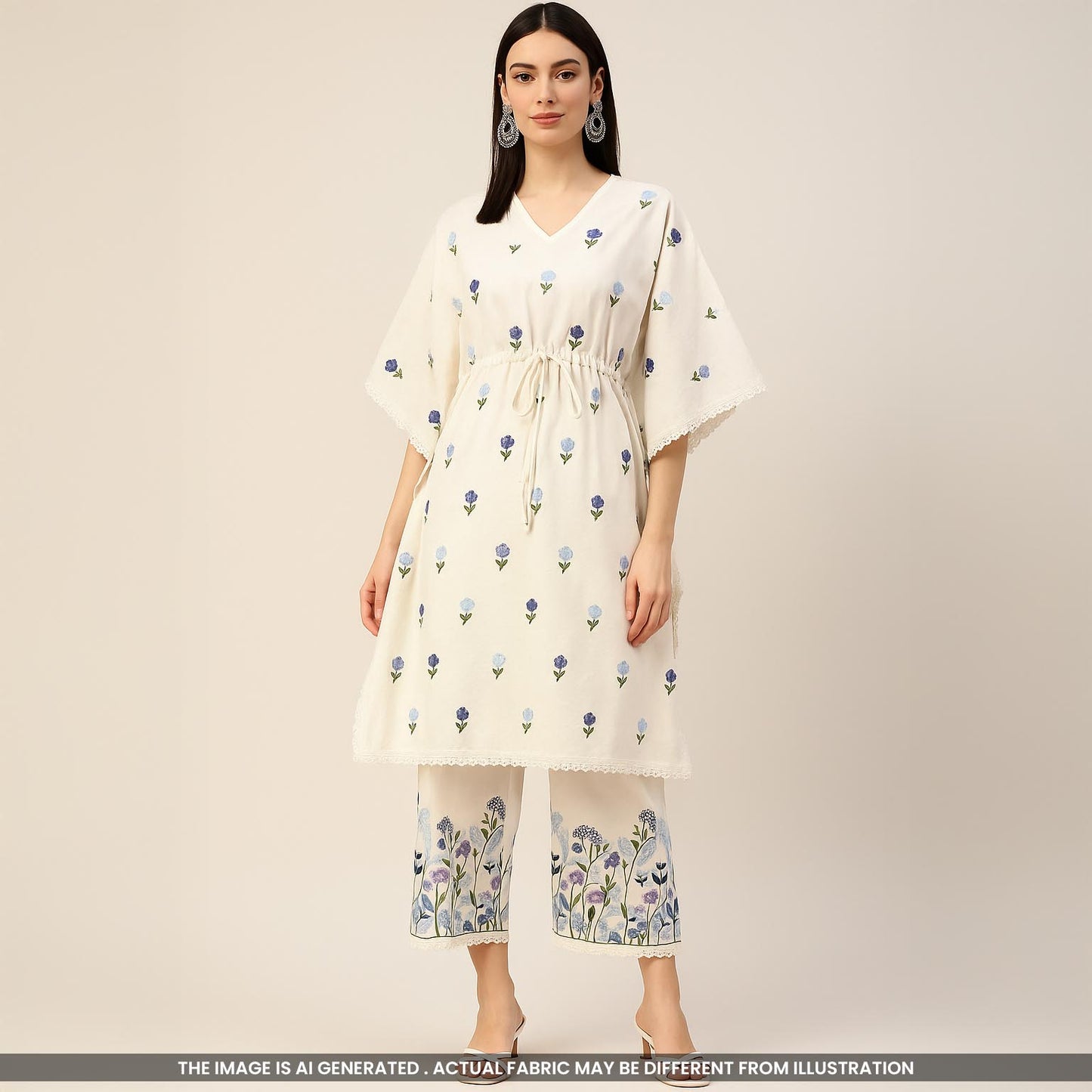 Thread Embroidered Kora Cotton Fabric- F4070