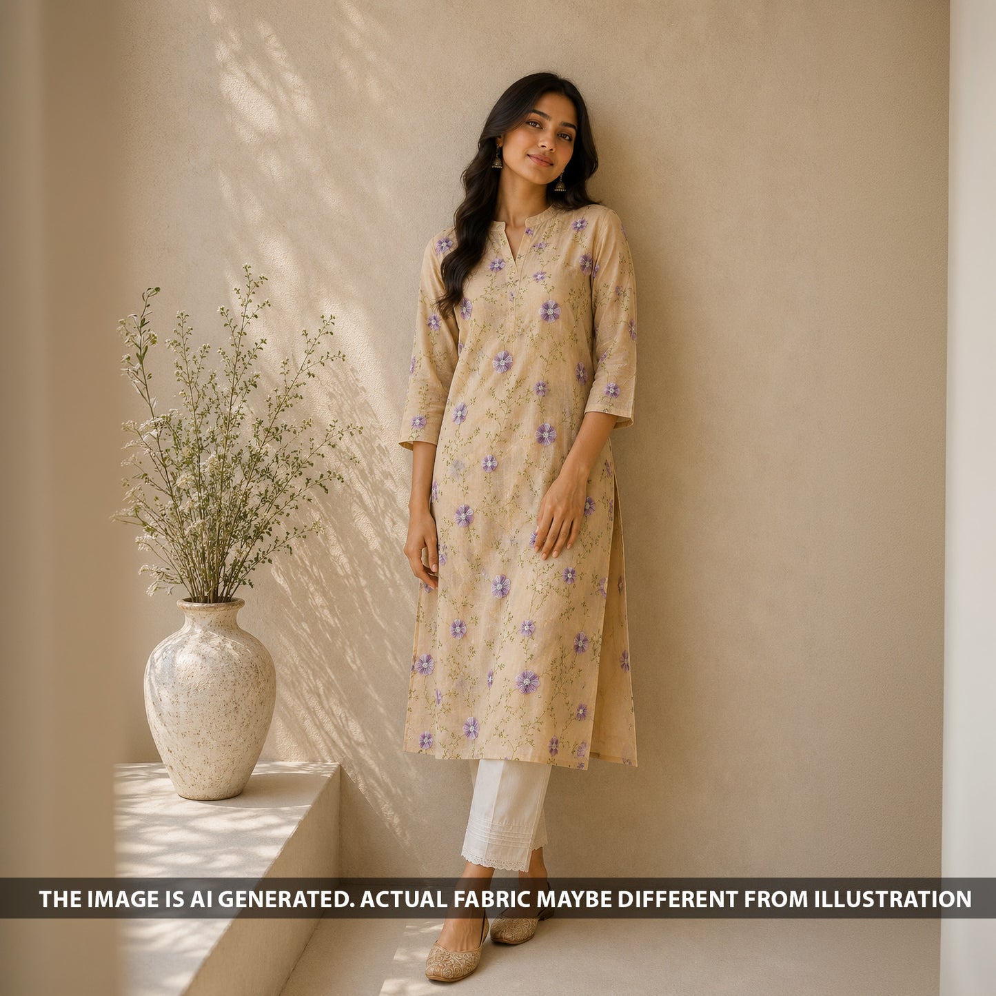Thread Sequins Embroidered Mul Chanderi Fabric - F6784