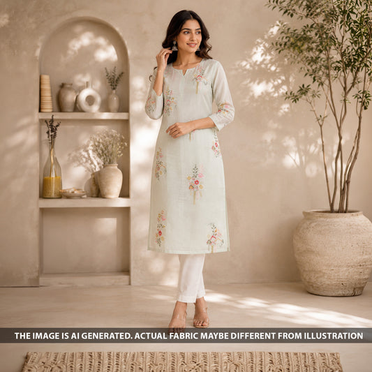 Thread Sequins Embroidered Mul Chanderi Fabric - F6779