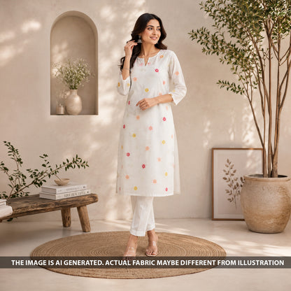 Thread Sequins Embroidered Mul Chanderi Fabric - F6781