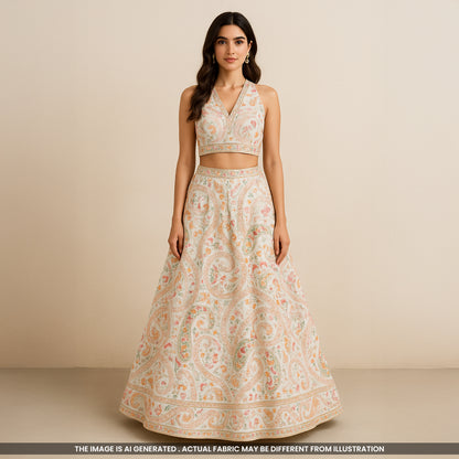 Thread Work zari Sequins Embroridered Georgette Fabric-F4086