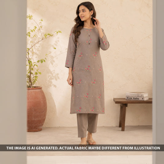 Thread Embroidered Mul Chanderi Fabric - F6785