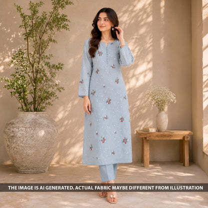 Thread Embroidered Mul Chanderi Fabric - F6786
