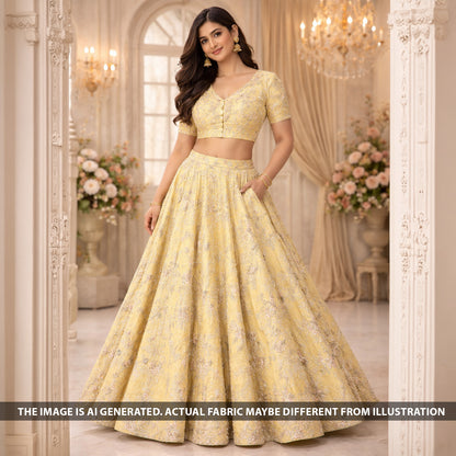 Thread Embroidered Dola Silk Fabric - F6079