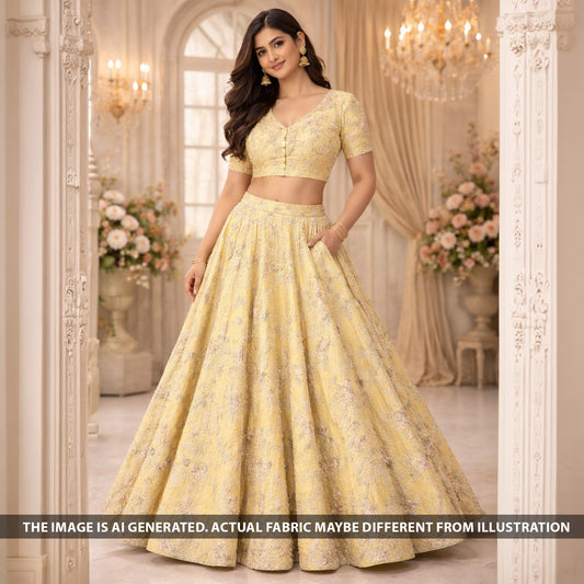 Thread Embroidered Dola Silk Fabric - F6079