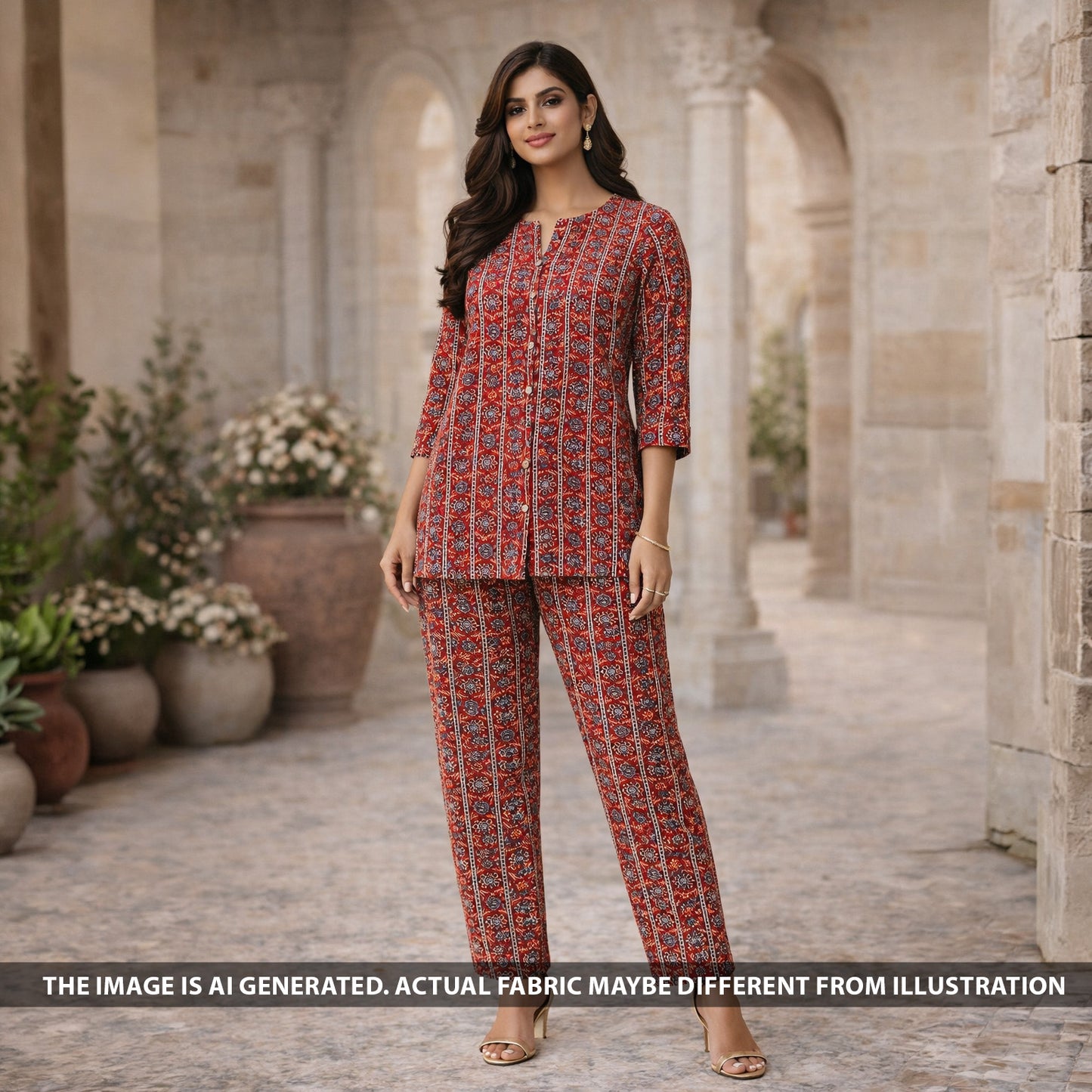 Printed Pintex Gota Patti Cotton Fabric - F6065