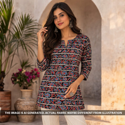 Printed Pintex Gota Patti Cotton Fabric - F6066