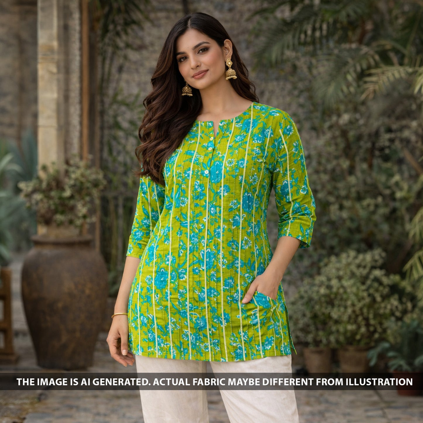 Printed Pintex Gota Patti Cotton Fabric - F6069