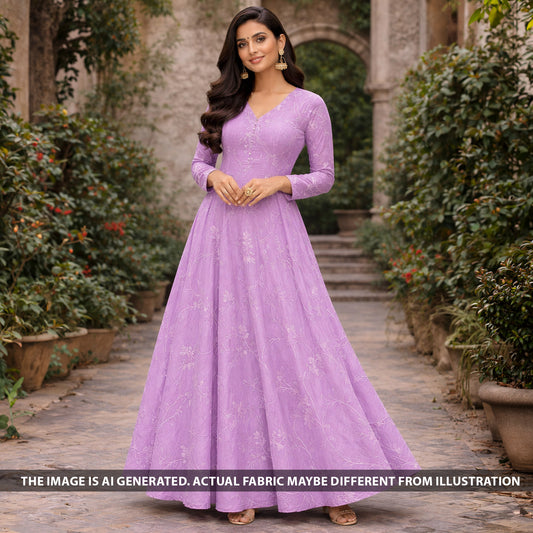 Doria Embroidered Croma Silk Fabric - F6094