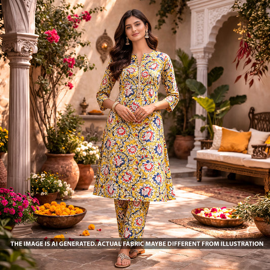 Kalamkari Print Handloom Cotton Fabric - F6148