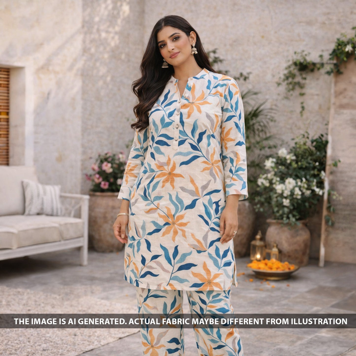 Printed Linen Cotton Fabric - F6162