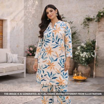 Printed Linen Cotton Fabric - F6162
