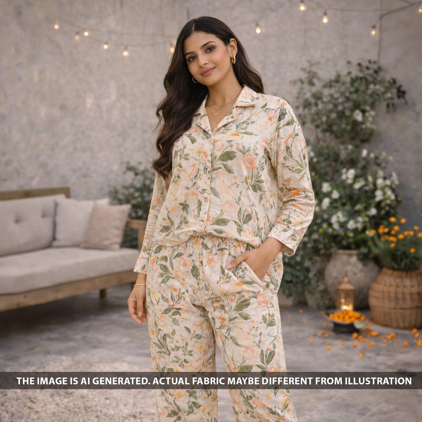 Printed Linen Cotton Fabric - F6163