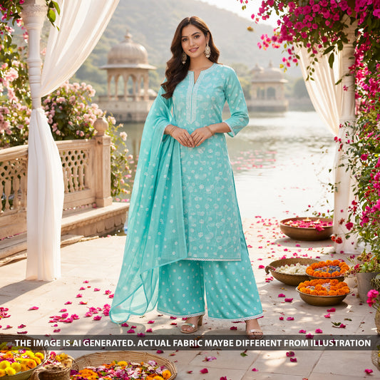 Thread Embroidered Kota Cotton Fabric - F6182