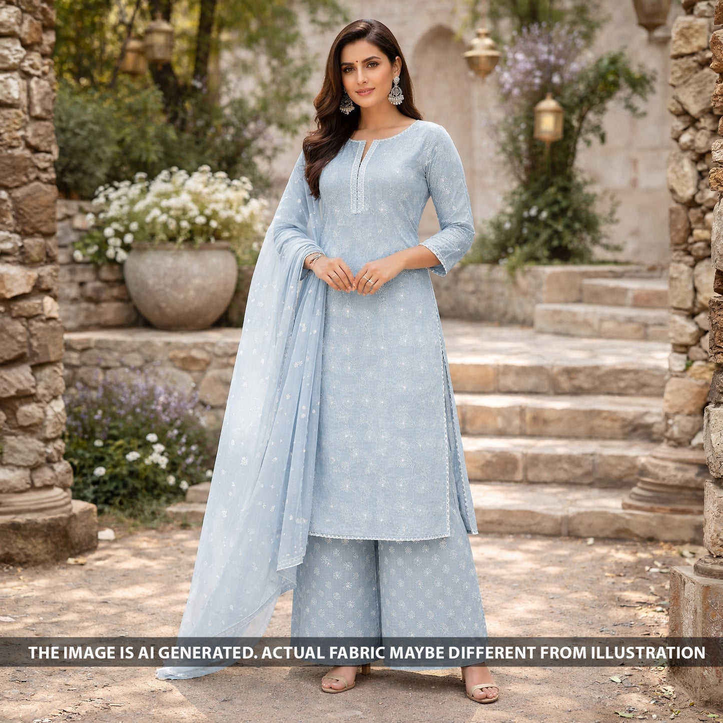 Thread Embroidered Kota Cotton Fabric - F6183