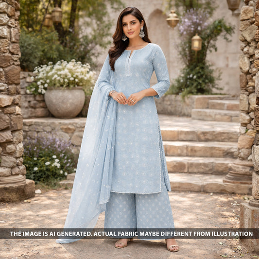 Thread Embroidered Kota Cotton Fabric - F6183