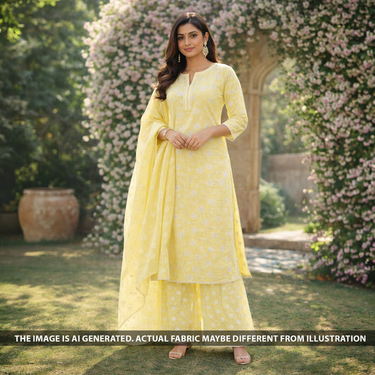 Thread Embroidered Kota Cotton Fabric - F6181