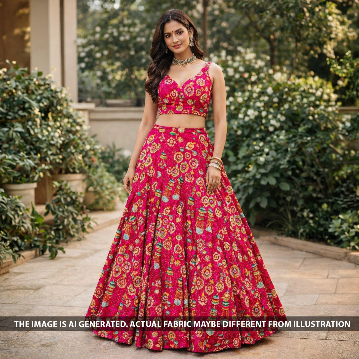 Positional Print Zari Sequins Mirror & Stone Work Chinnon Chiffon Fabric - F6267