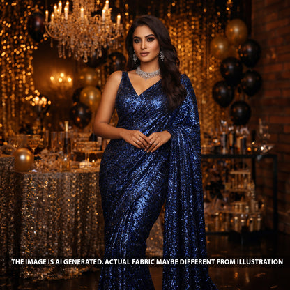 Sequins Embroidered Lycra Net Fabric - F5992