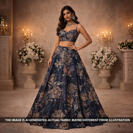 Cut Dana Sequins Pearl Embroidered Net Fabric - F6004