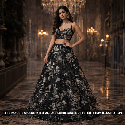Cut Dana Sequins Pearl Embroidered Net Fabric - F6005