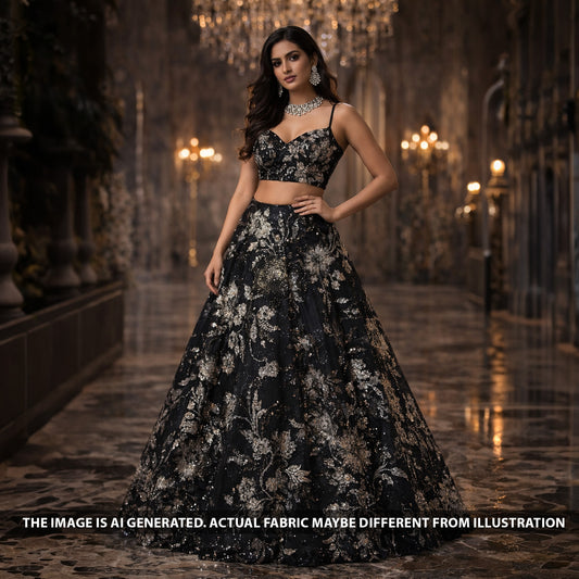 Cut Dana Sequins Pearl Embroidered Net Fabric - F6005