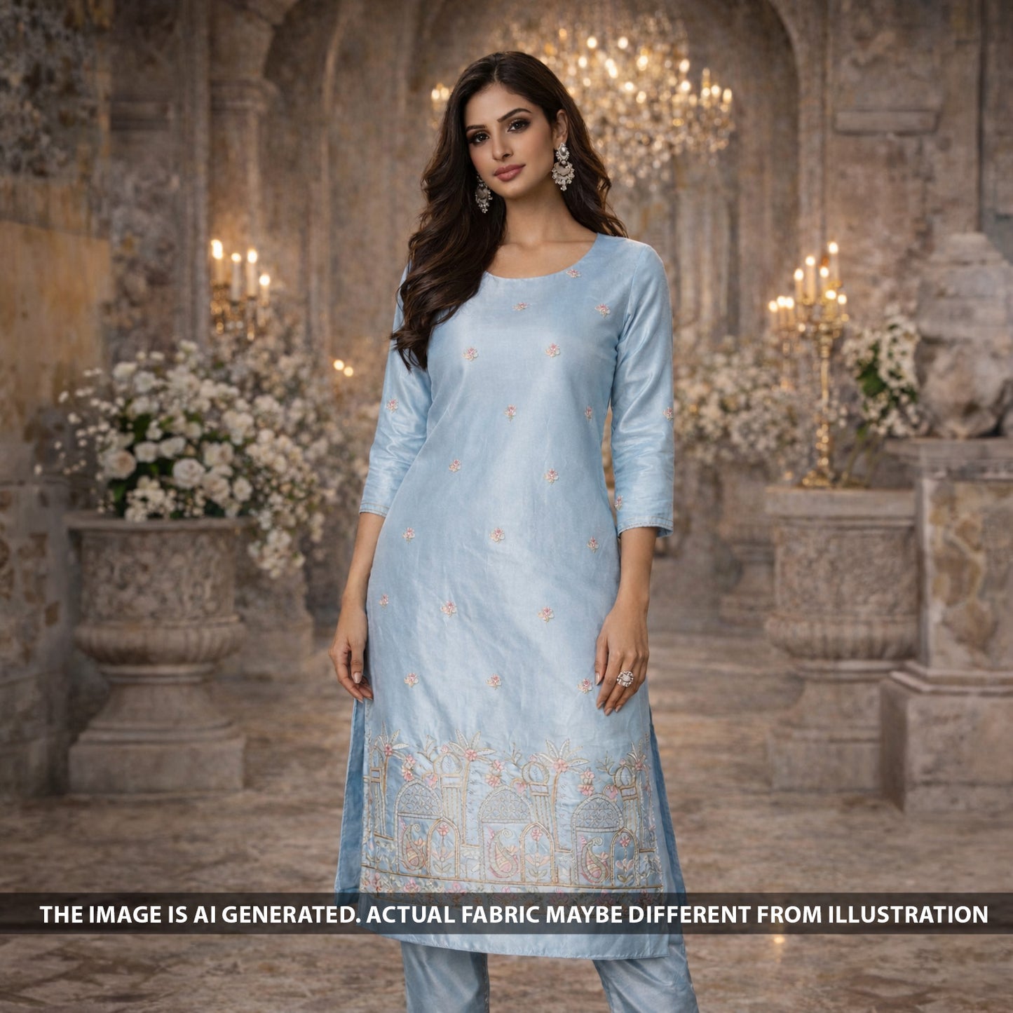 Thread Sequins Embroidered Satin Silk Fabric - F6007