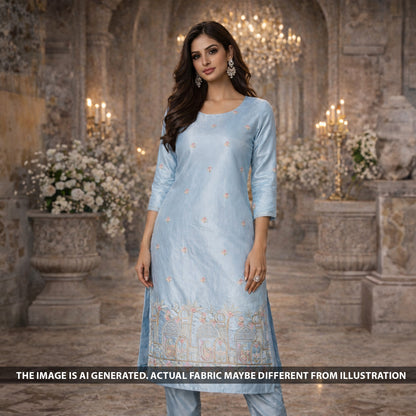 Thread Sequins Embroidered Satin Silk Fabric - F6007