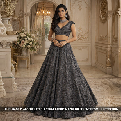 Cut Dana Sequins Pearl Embroidered Net Fabric - F6000