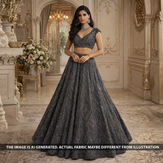 Cut Dana Sequins Pearl Embroidered Net Fabric - F6000