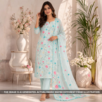 Thread Embroidered Cotton Fabric - F6036