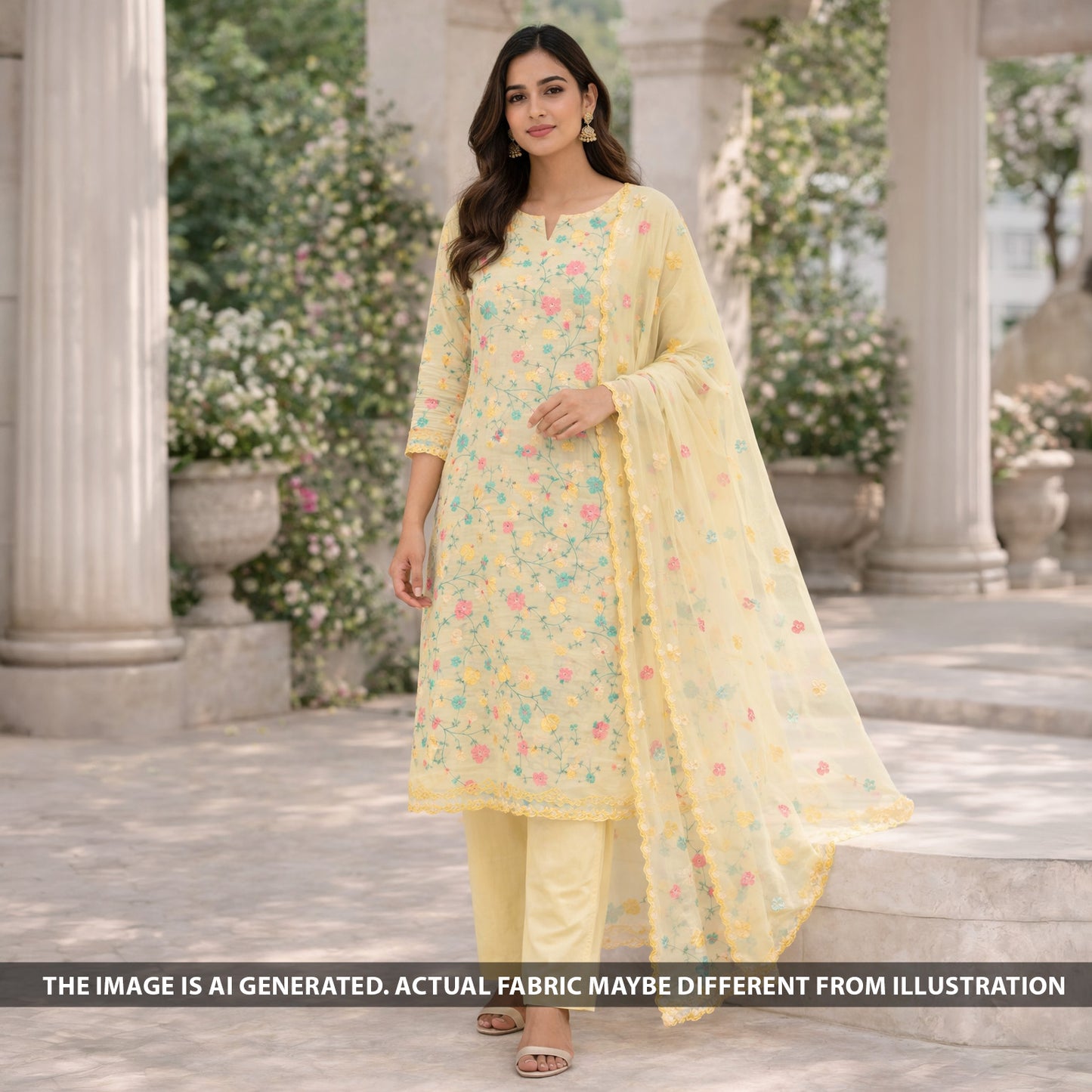 Thread Embroidered Cotton Fabric - F6038