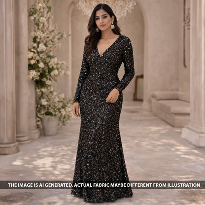 Sequins Embroidered Lycra Net Fabric - F6042