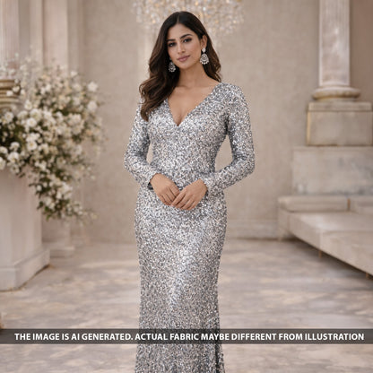 Cut Dana Sequins Embroidered Lycra Net Fabric - F6044