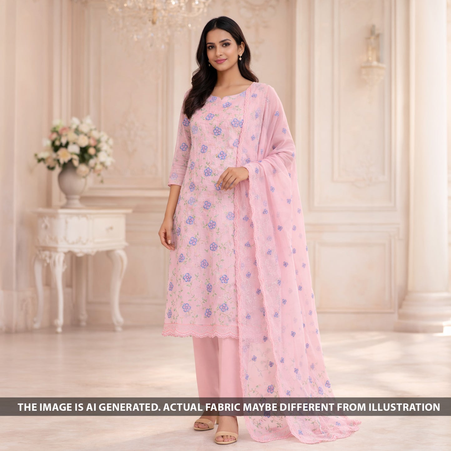 Thread Embroidered Cotton Fabric - F6035