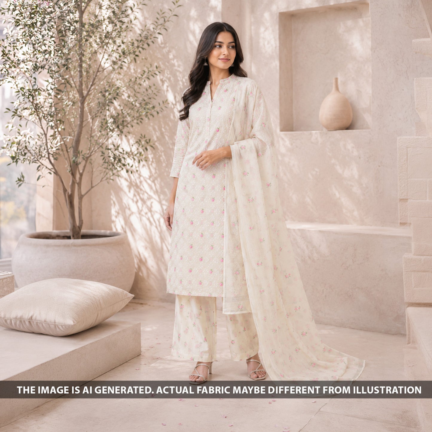 Thread Embroidered Mul Chanderi Fabric - F6494