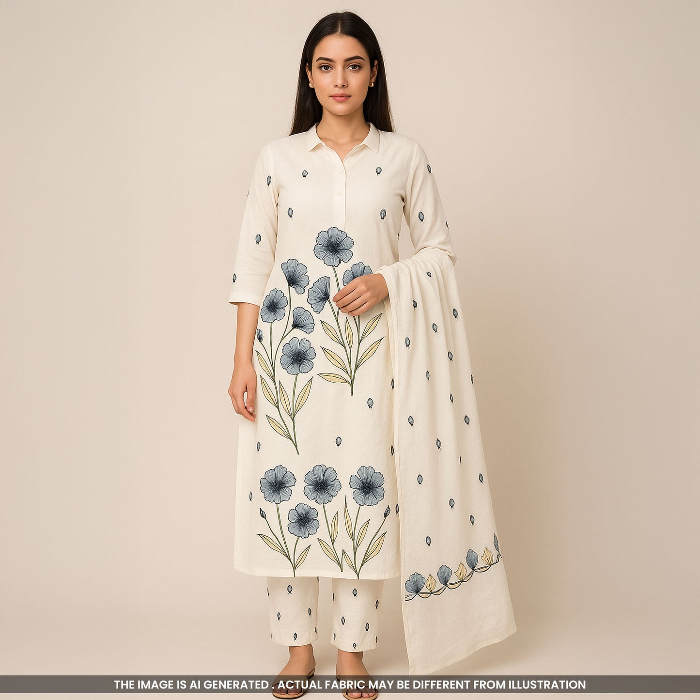 Thread Embroidered Cambric Cotton Fabric-F3771