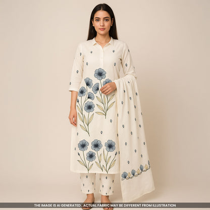 Thread Embroidered Cambric Cotton Fabric-F3771