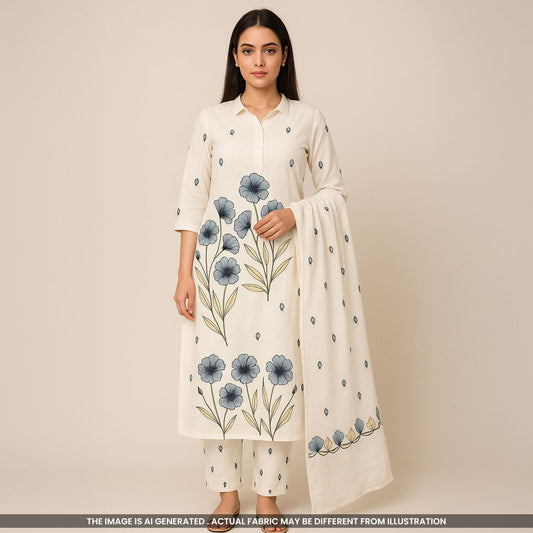 Thread Embroidered Cambric Cotton Fabric-F3771
