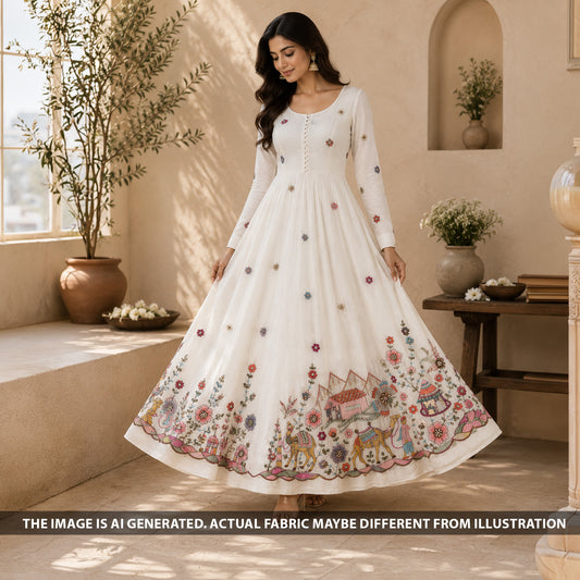 Cut Dana Thread Zari Sequins Work Kora Cotton Fabric - F6556