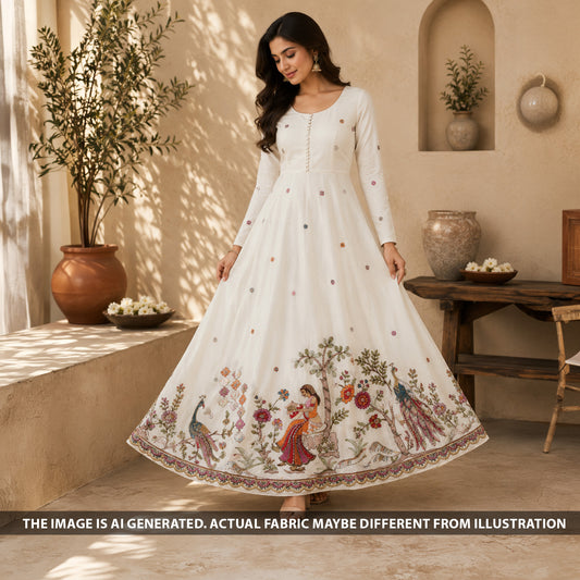 Cut Dana Thread Zari Sequins Work Kora Cotton Fabric - F6557