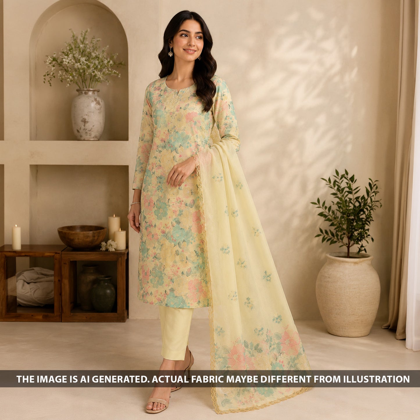 Thread Embroidered Cotton Fabric - F6562