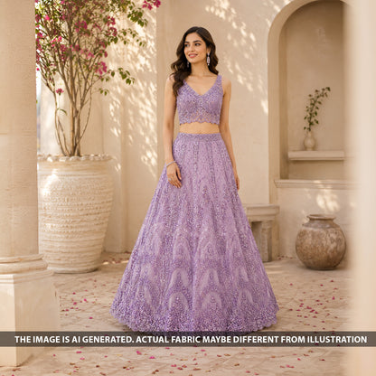 Cut Dana Sequins Pearl Embroidered Net Fabric - F6561