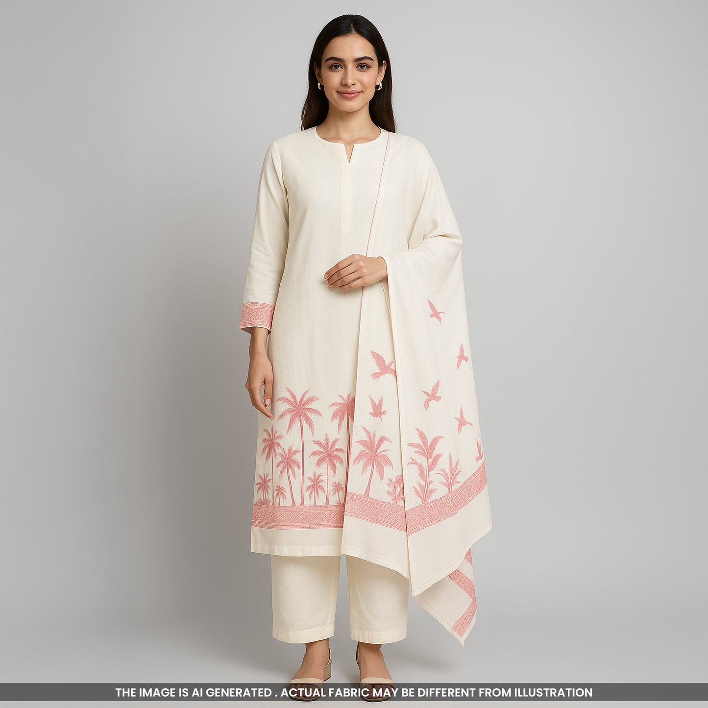 Thread Embroidered Kora Cotton Fabric- F3820