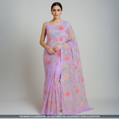 Thread Embroidered Organza Fabric- F3822