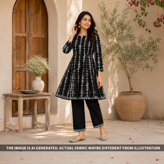 Thread Sequins Embroidered Mul Cotton Fabric - F6623