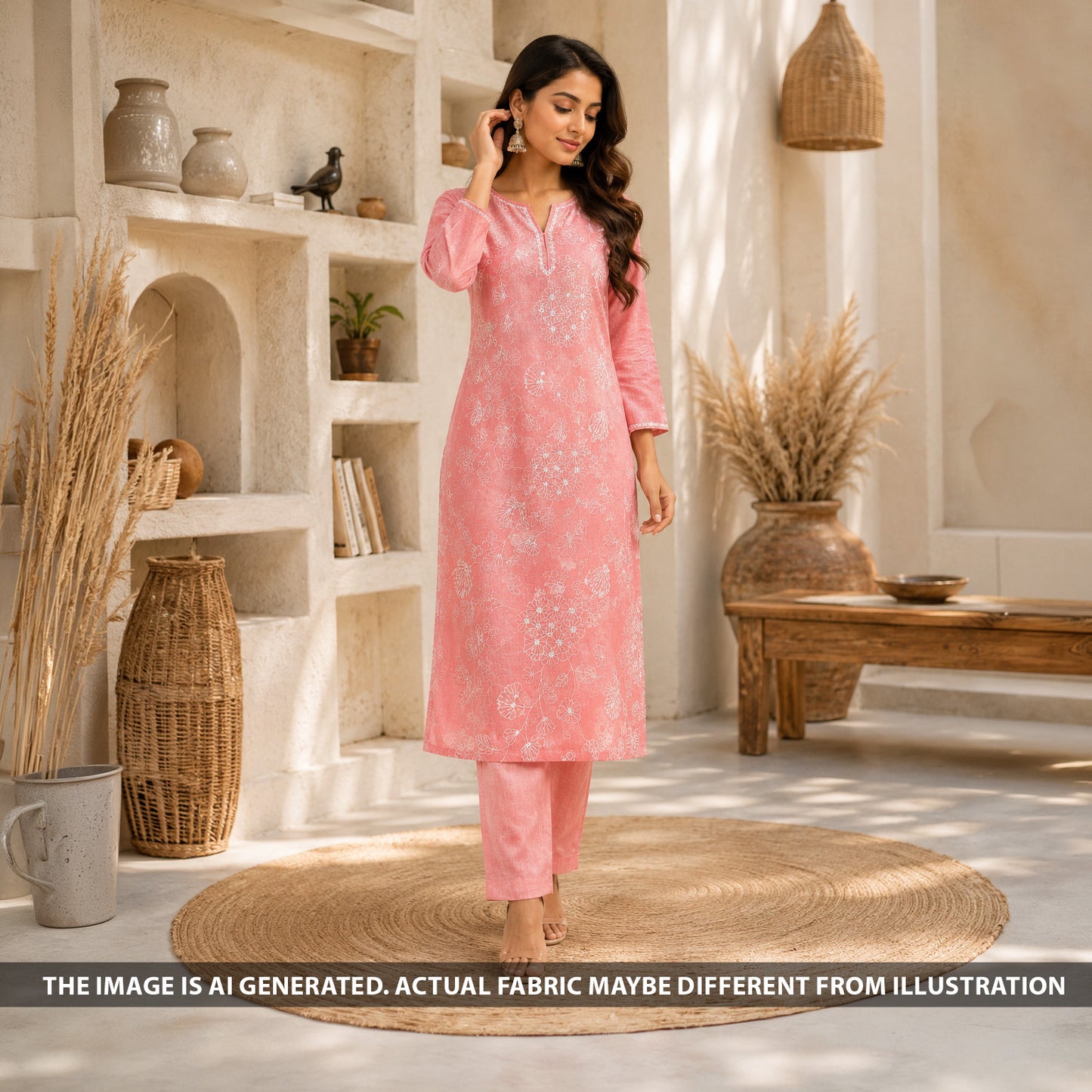 Thread Sequins Embroidered Mul Chanderi Fabric - F6618