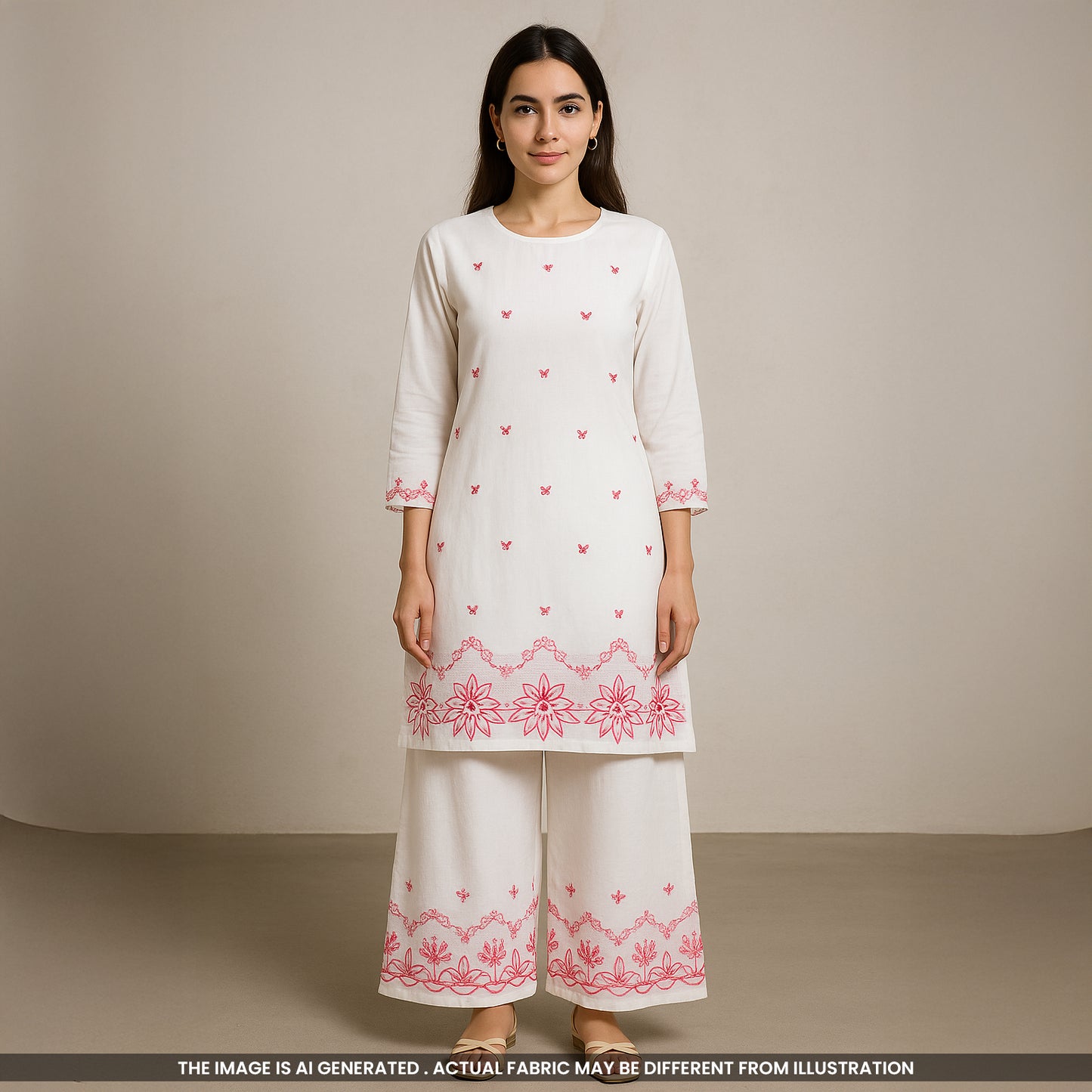 Thread Sequin Embroidered Kora Cotton Fabric- F3909