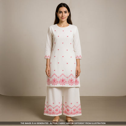 Thread Sequin Embroidered Kora Cotton Fabric- F3909